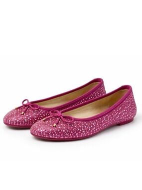 Jimmy Choo Weber Crystal Satin Ballet Flats Fuchsia Pink Size 38 US 7 - 7.5